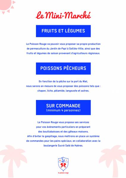 mini marché ventes a emporter poissons pêcheurs commande bouillabaisse gâteaux restaurant hyeres giens